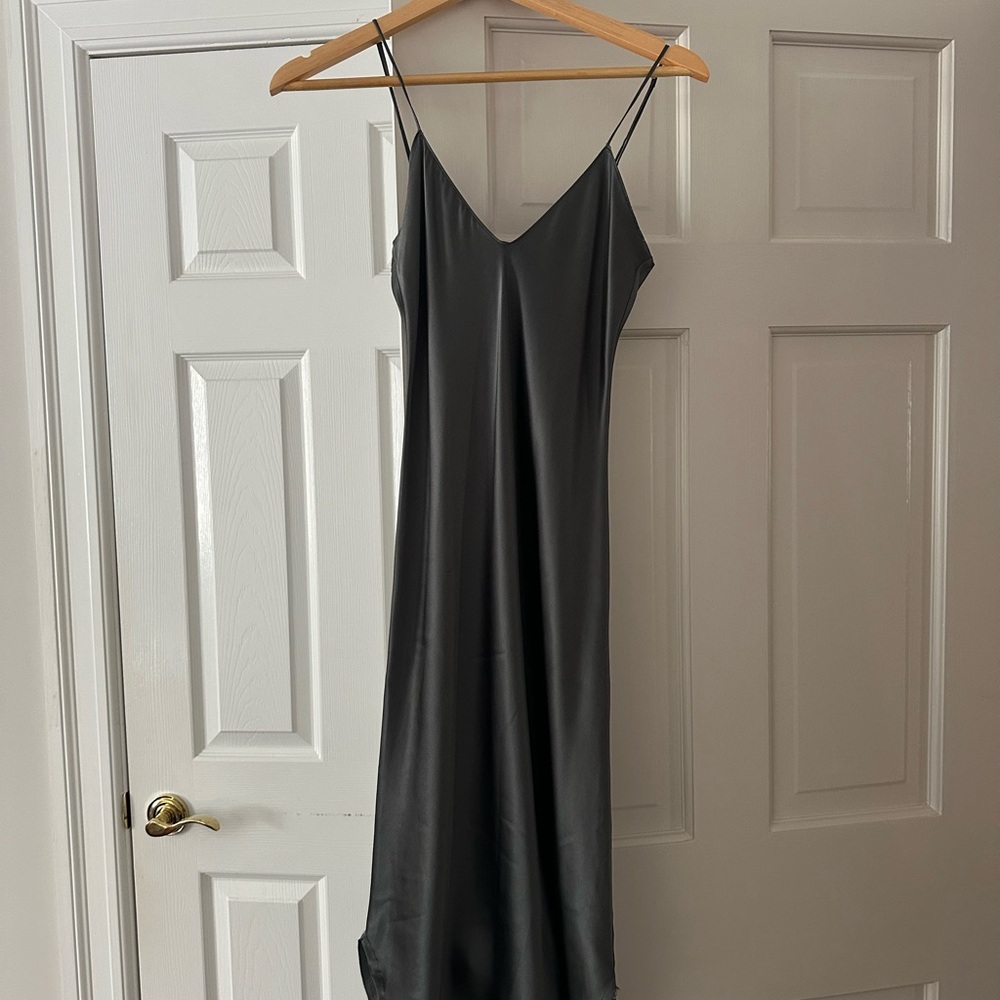 Nili Lotan Cami Silk Dress in Admiral Green - Picture 2 of 5